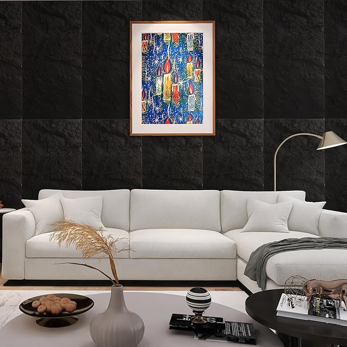 4-Pack 3D PU Stone Wall Panels for Interior Decor - Graphite Black, 43.30"x23.62"x1.18" | Faux Stone Accent Wall Tiles, Lightweight & Waterproof