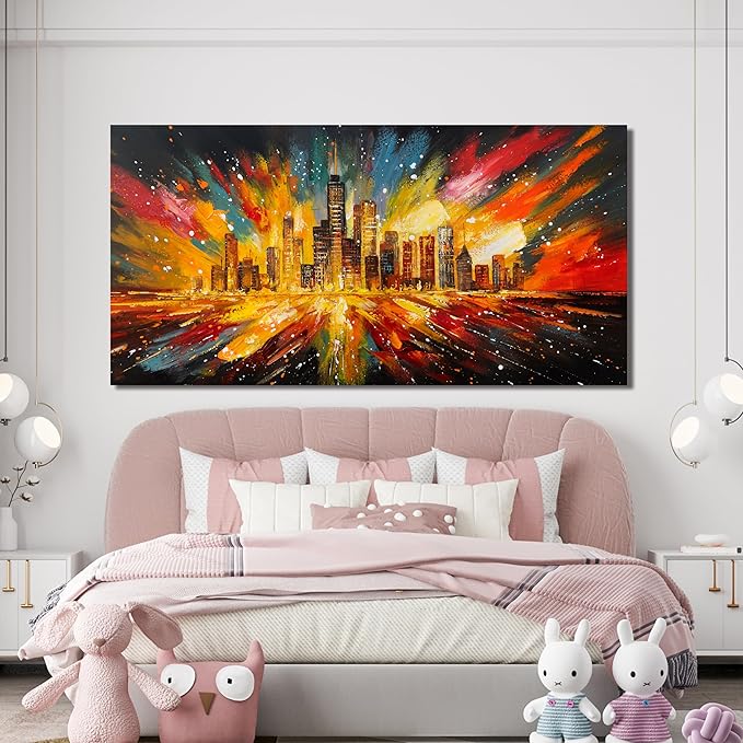 Canvas Wall Art Decor Large Wall Art Pictures for Living Room Canvas Art Wall Decor Modern Abstract Wall Art Prints Large Artwork for Walls Colorful City Wall Art Bedroom Office Decor 24" X 48"