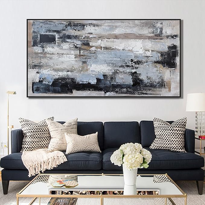 KUPTEU Canvas Oversized Wall Art Decor Large Wall Art For Living Room Framed Blue Abstract Wall Art Prints Abstract Art Abstract Canvas Art Wall Decor Artwork For Walls Home Office Wall Decor 29"x58"