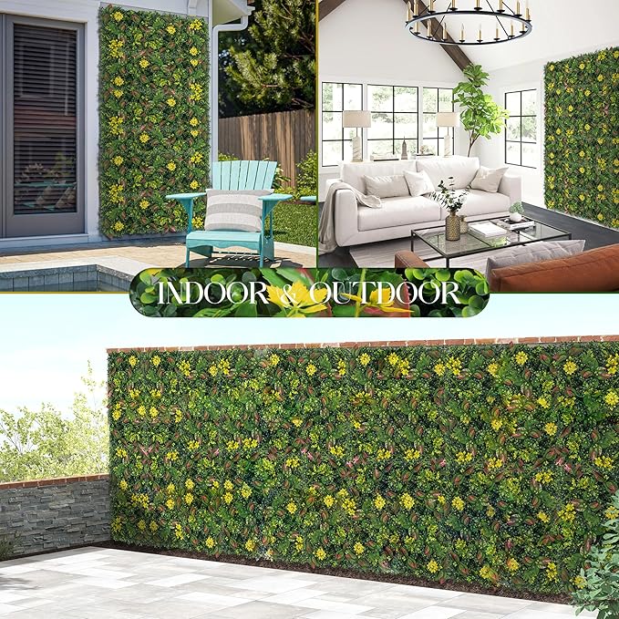 Artificial Grass Wall, 3D Grass Backdrop, Plant Backdrop with Zip Ties, Artificial Hedge Panels, Grass Wall Panels for Indoor & Outdoor Decoration, 10 * 10 Inch, 4 Pack