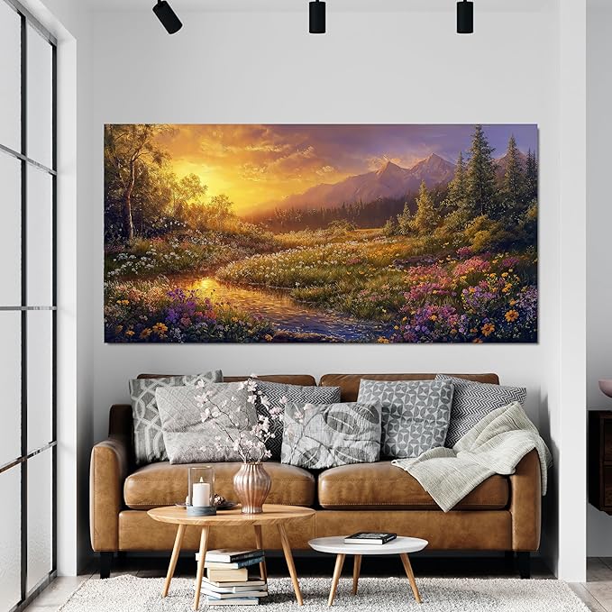 Canvas Wall Art Decor Wall Art Pictures for Living Room Artwork for Walls Vintage Landscape Art Prints Canvas Art Wall Decor Countryside River Wall Art Decorations Bedroom Home Wall Decor 20" X 40"