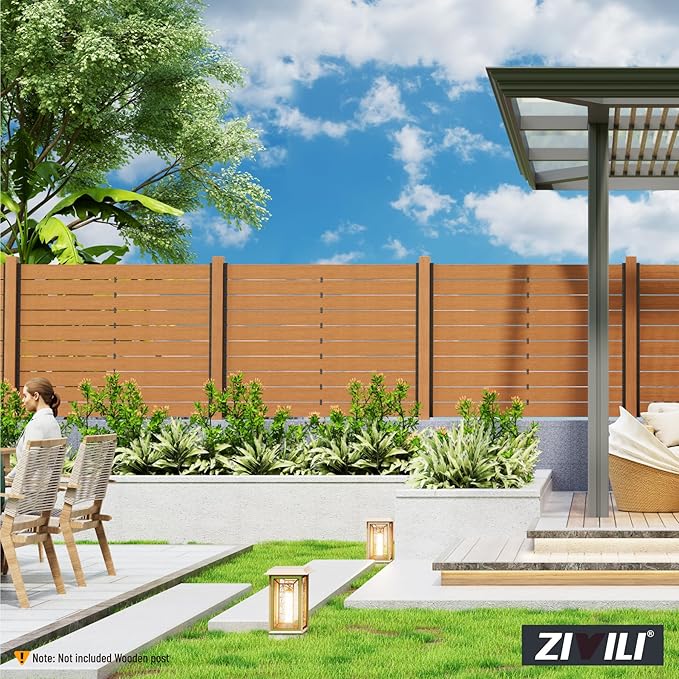 5FT No Dig Privacy Metal Fence Post for Wood Slat U-Shape,Black Line Post Outdoor Privacy Fence Panels Butt-Joint 2Pack