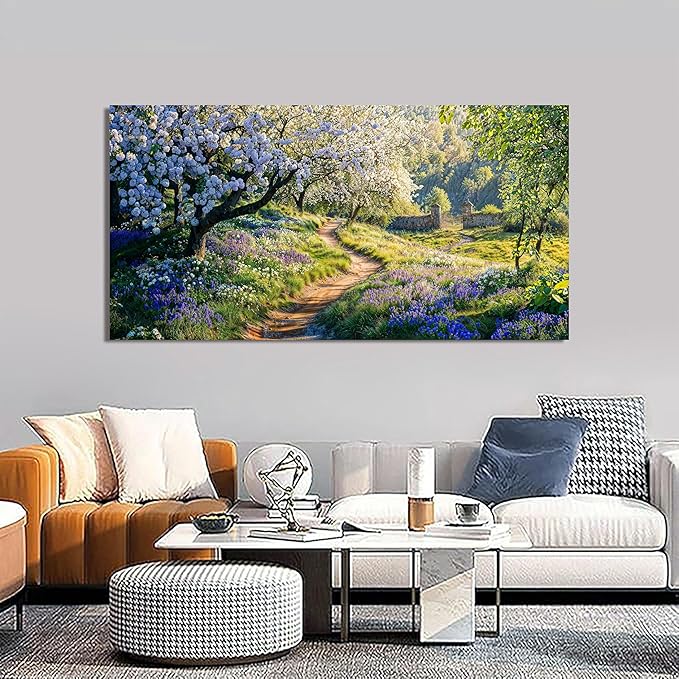 Canvas Wall Art Decor Large Modern Green Wall Art for Living Room Flower Tree Wall Art Prints Nature Art Work for Wall Decor Landscape Artwork for Walls Kitchen Bedroom Office Decor 24" X 48"