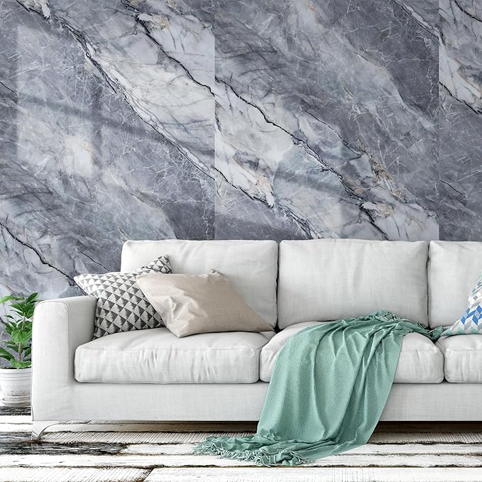 Marble Peel and Stick Waterproof Wall Paneling, 118" x 47" Pietra Grey Glossy Finish Self-Adhesive Backsplash Tile Vinyl Wall Panel for Kitchen Bathroom Wall Decor, Covers 38.75 Sq. Ft.