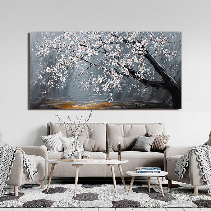 Large Canvas Wall Art Decor Modern Botanical Wall Art Prints Art Work For Flower Wall Decor 29"X 58" Artwork For Walls Black And White Floral Wall Art Pictures For Living Room Bedroom Office Decor