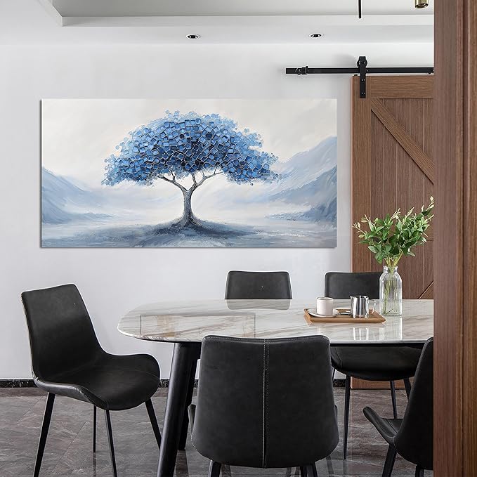 Canvas Wall Art Decor Wall Art Pictures for Living Room Abstract Canvas Art Wall Decor Tree of Life Wall Art Prints Blue White Wall Art Decorations Artwork for Walls Bedroom Home Decor 20" X 40"