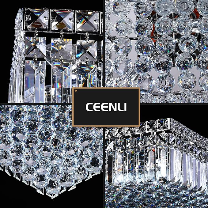 12-Lights Modern Flush Mount Ceiling Light Fixtures,Elegant Crystal Chandelier Pendant Ceiling Lamp for Bedroom,Living Room,Dining Room,Hallway H5.9 x W20 x L20 (Bulbs Not Included) Square