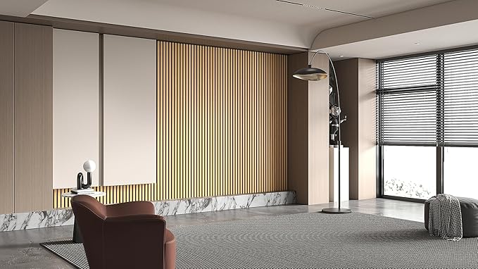 2-Pack 94” x 12.6” Acoustic Wood Wall Panels – 3D Slat Soundproofing for Walls & Ceilings – Elegant Decorative Panels for Modern Interior Design (American Oak)