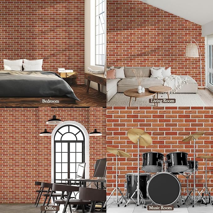 12Pack Acoustic Panels, Self-Adhesive 3D Brick Pattern Sound Proof Panels for Walls, Decorative Sound Dampening Wall Panels for Recording Studios, Offices, Home, 12"×12"×0.4", Red