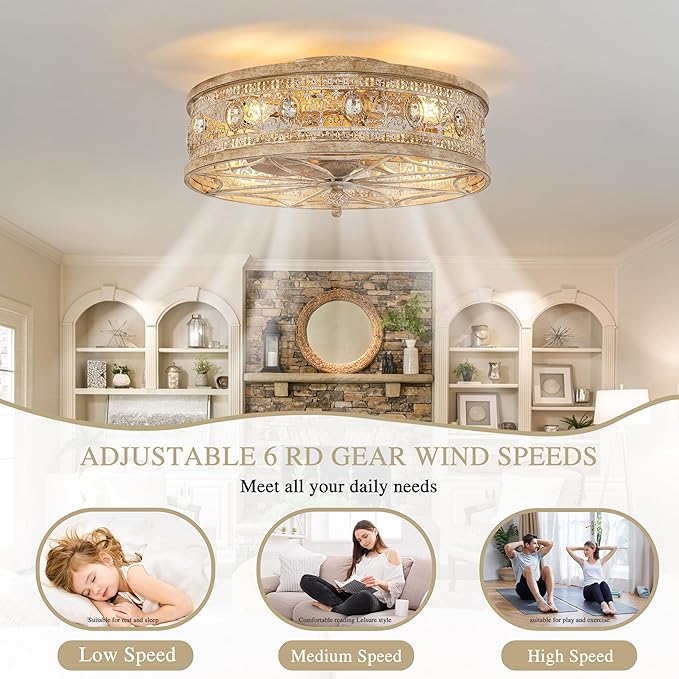 18" Rustic Cottage Distressed Wood-Look Fandelier with Remote, Small Farmhouse Enclosed Ceiling Fan Light, Low Profile Flush Mount for Entryway, Kids Room, Cozy Spaces