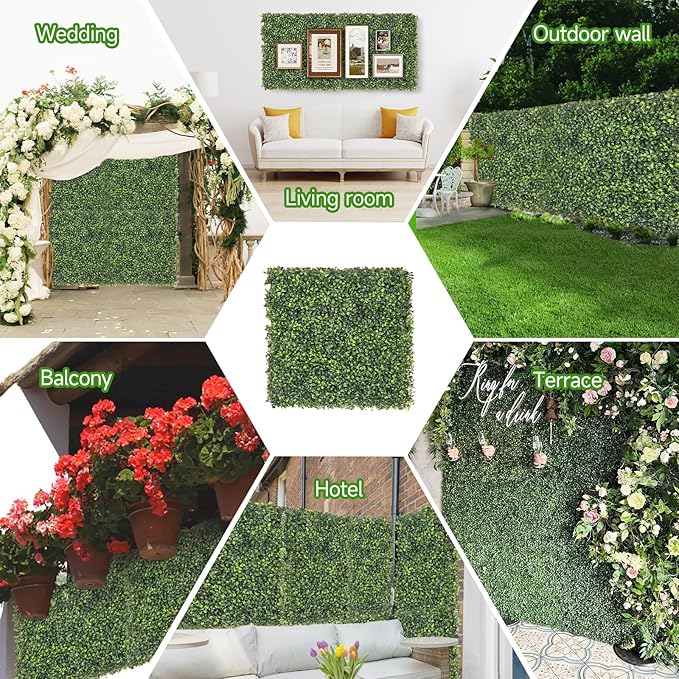 Artificial Grass Wall Panels, 12 PCS 10"x10" Boxwood Hedge Wall Panels with 100 Zip Ties, Boxwood Panels Backdrop for Outdoor Indoor Decorative Garden Fences Backyard Patio Privacy Hedge