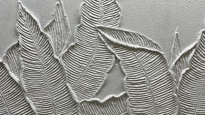 Modern Tropical Palm Leaf Wall Art, 3D Textured Relief Panel, White