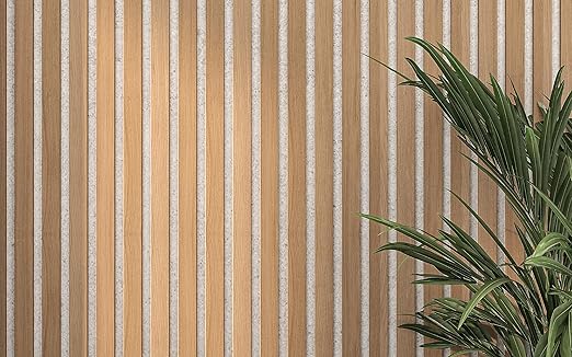 106” x 12.6” Acoustic Wood Wall Paneling, Decorative Sound Proof Panels for Walls and Ceilings, 3D Slat Wood Wall Panels (Set of 40) (American Oak w/White Base)