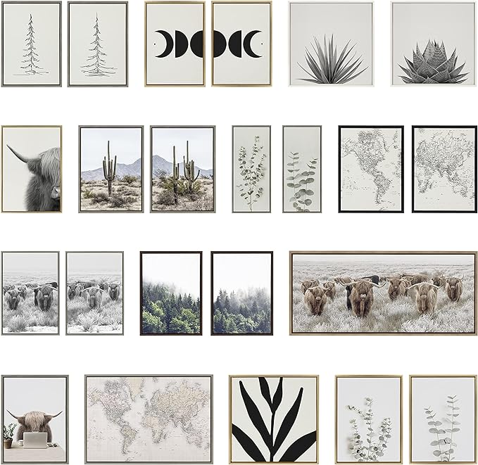 Kate and Laurel Sylvie Minimalist Evergreen Trees Sketch BW Framed Canvas Wall Art by The Creative Bunch Studio, 18x40 Brown, Minimal Christmas Tree Art for Wall