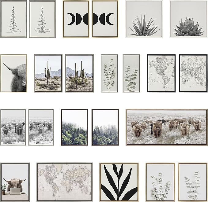 Kate and Laurel Sylvie Minimalist Evergreen Trees Sketch BW Framed Canvas Wall Art by The Creative Bunch Studio, 18x40 Bright Gold, Minimal Christmas Tree Art for Wall