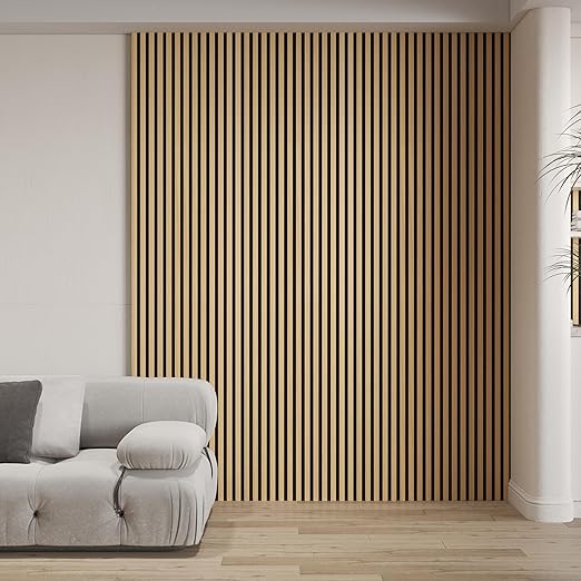 94" L x 24" W Acoustic Wood Wall Paneling, Decorative Sound Proof Panels for Walls and Ceilings, 3D Slat Wood Wall Panels (Set of 10) (American Oak)