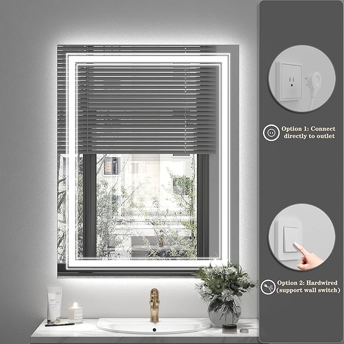 48x36 Led Lighed Bathroom Mirror for Wall, Large Dimmable Vanity Mirror with Lights, Anti-Fog, Shatterproof, Memory, ETL Listed (Backlit and Front Lighted)