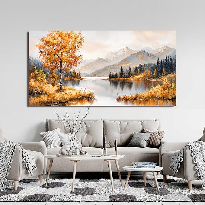 Large Wall Art Decor Art Work for Wall Decor Yellow Botanical Wall Art Prints Oversized Vintage Landscape Wall Art Decorations Lakeside Art Work for Walls Bedroom Ofiice Decor Aesthetic 29" X 58"