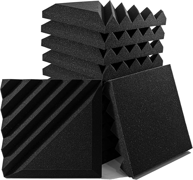 12 Pack Sound Proof Foam Panels for Walls, 12x12x2 Inches Half-Slash Style Acoustic Panels for Home Studio Acoustic Treatment (Black)