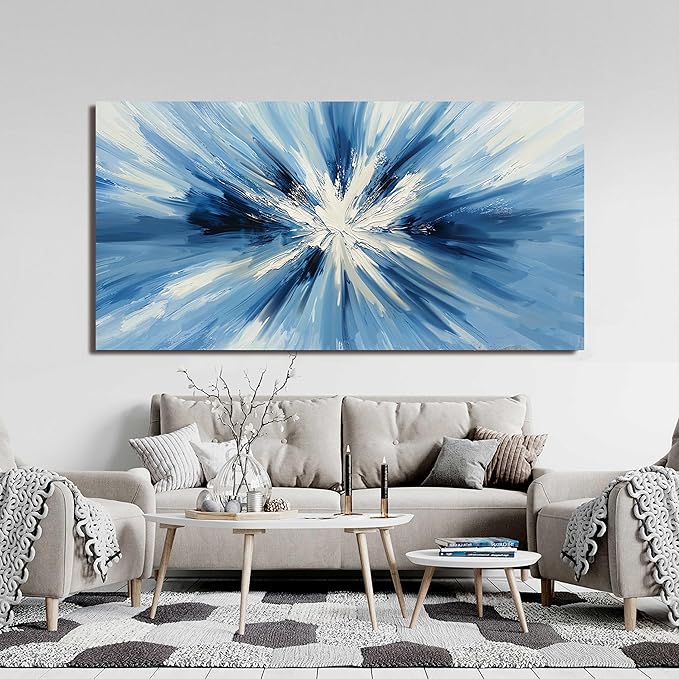 Canvas Wall Art Decor Wall Pictures for Living Room Abstract Canvas Art Wall Decor Large Blue White Wall Art Prints Oversized Minimalist Wall Art Decorations Bedroom Home Aesthetic Wall Art Decor 29"X58"