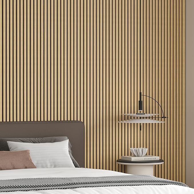 Modern 94” L x 11.25” W Acoustic Slat Wall Panels with End Cap – Wood Sound-Dampening Wall Treatment for Home, Office & Studio – 2-Piece Decorative Noise-Reducing Wall Panel Set (Walnut)