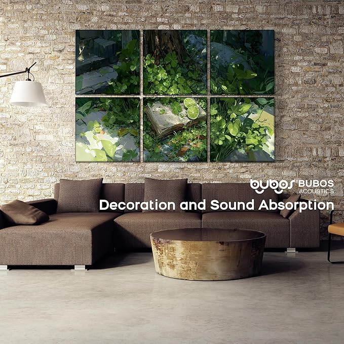 BUBOS 6 Pack Art Acoustic Panels Soundproof Wall Panel,23.6X23.6 Inches Large Sound Panel,Self-Adhesive Decorative Acoustical Wall Panels, Acoustic Treatment for HomeïŒClover Chronicles ïŒ