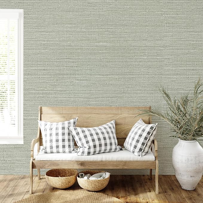JiffDiff Grasscloth Wallpaper Peel and Stick Cream Grassweave Peel & Stick Textured Wallpaper Self Adhesive Contact Paper 17.3"x472"