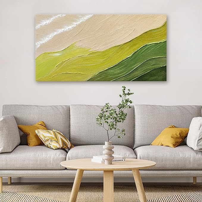 Abstract Wall Art Canvas Art Wall Decor Modern Green Wall Art Prints Picture for Living Room White Minimalist Wall Art Decor Vivid Chromatic Waves Artwork for Walls Bederoom Office Decor 20" X 40"