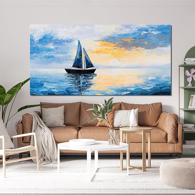 Canvas Wall Art Decor Large Wall Art Pictures for Living Room Artwork for Walls Blue Coastal Wall Art Prints Landscape Natural Wall Art Decor Art Work for Home Office Kitchen Wall Decor 24" x 48"