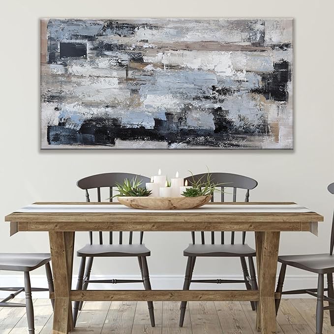 KUPTEU Canvas Wall Art Decor Large Canvas Wall Art For Living Room Abstract Art Blue Black Wall Art Prints Large Art Work for Wall Decor Highland Cow Pictures for Bedroom Office Decor 29"x58"