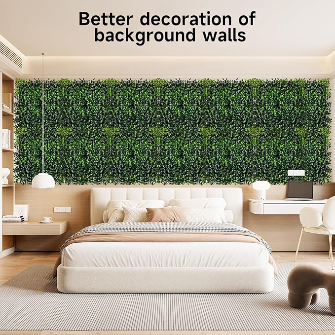 Grass Wall Panels, 12 PCS 10" x 10" Artificial Outdoor Privacy Panels UV-Protected Sun Proof Greenery Wall Backdrop, Boxwood Hedge Grass Wall Green Decor for Garden Party Wedding
