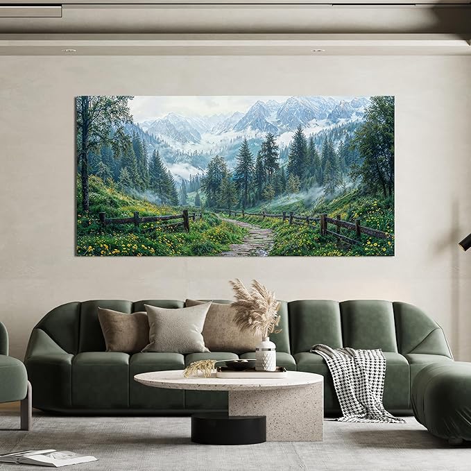 Canvas Wall Art Decor Canvas Art Wall Decor Modern Large Landscape Wall Art Wall Art Pictures for Living Room Large Artwork for Walls Green Forest Wall Art Prints Bedroom Office Decor 29" X 58"