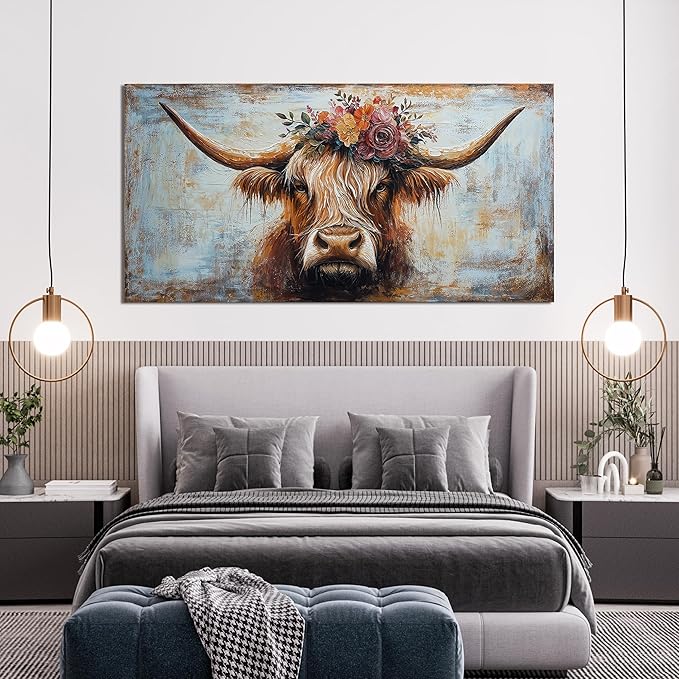 Canvas Wall Art Decor Wall Art Picutures for Living Room Artwork for Wall Decor Highland Cow Wall Art Prints Vintage Wall Art Decorations Art Work for Walls Home Bedroom Office Decor 20" X 40"
