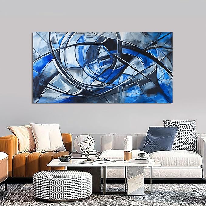 Abstract Wall Art Decor Modern Wall Art Pictures for Living Room Abstract Canvas Art Wall Decor Large Blue Wall Art Prints Artwork for Walls Black and White Wall Art Decor Home Office Decor 24" X 48"