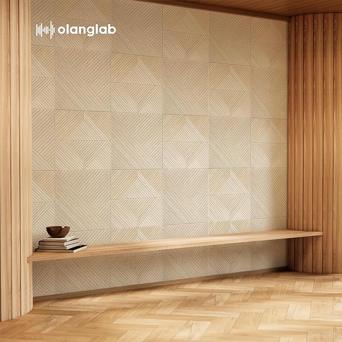 Olanglab Peel and Stick Wall Panels 6 Pack, 23.6 x 23.6 per Wall Panels, Acoustic Wall Panels, Sound Absorbing Wall Art for Home Studio and Office, Light Natural Oak Pattern, Diagonal Stripes