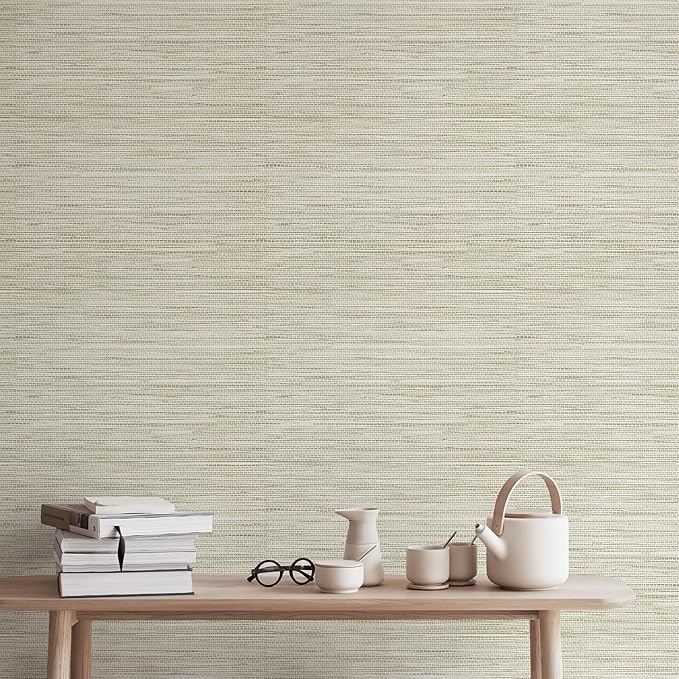JiffDiff Grasscloth Wallpaper Peel and Stick Cream Grassweave Stick on Wallpaper Textured Self Adhesive Contact Paper 1181" x 17.3"