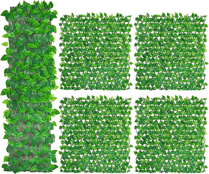 Artificial Ivy Fence, 80 in x 35 in Artificial Hedge Wall for Outdoor and Indoor, Ivy Vine Leaf Hedges Fence Panels for Patio, Balcony, Garden, Backyard Green Wall Decor, 4 Pieces