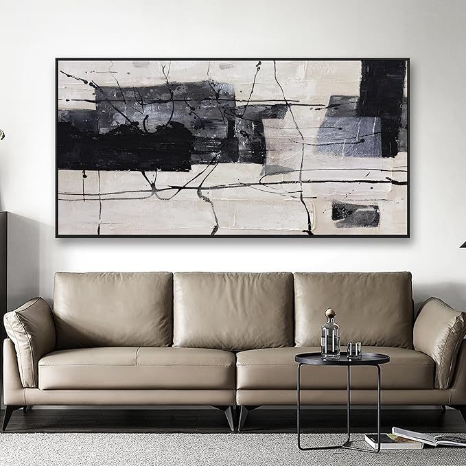 Large Abstract Wall Art Wall Decor Black And White Wall Art Canvas Picture Painting Artwork For Bedroom Dinning Room Framed Canvas Art Modern Home Decoration 29x58 In