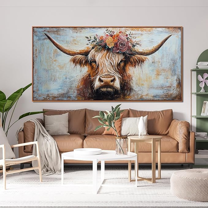 Canvas Wall Art Decor Canvas Art Wall Decor Highland Cow Wall Art Prints Wall Art Picutures for Living Room Large Vintage Wall Art Decor Framed Artwork for Walls Home Bedroom Office Decorations 29" X 59"