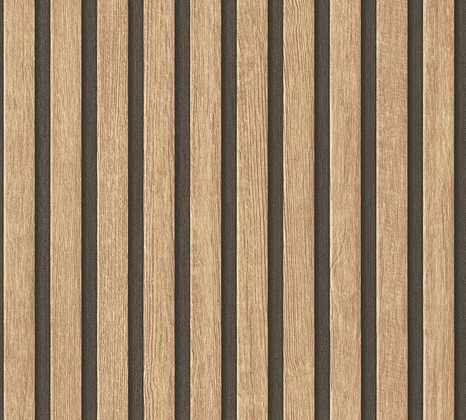 A.S. Création Wallpaper Wood Panels - Brown, Beige - Striped Wood Wallpaper 395.99in x 20.87in Made in Germany - 391091