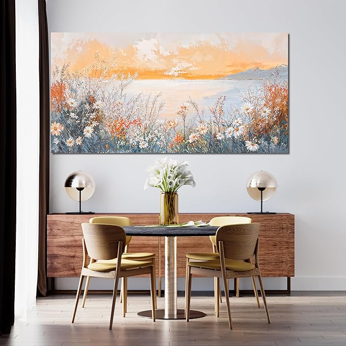 Canvas Wall Art Decor Wall Art Pictures for Living Room Artwork for Walls Large Coastal Beach Wall Art Prints Canvas Art Wall Decor Vintage Wildflower Wall Art Decorations Bedroom Home Decor 24"X48"