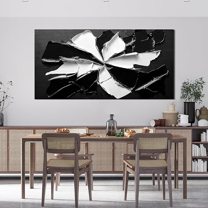 Abstract Wall Art Decoration Modern Large Wall Art for Living Room Abstract Canvas Art Wall Decor Minimalist Black and White Wall Art Prints Flowers Artwork for Walls Bedroom Office Decor 24"X48"