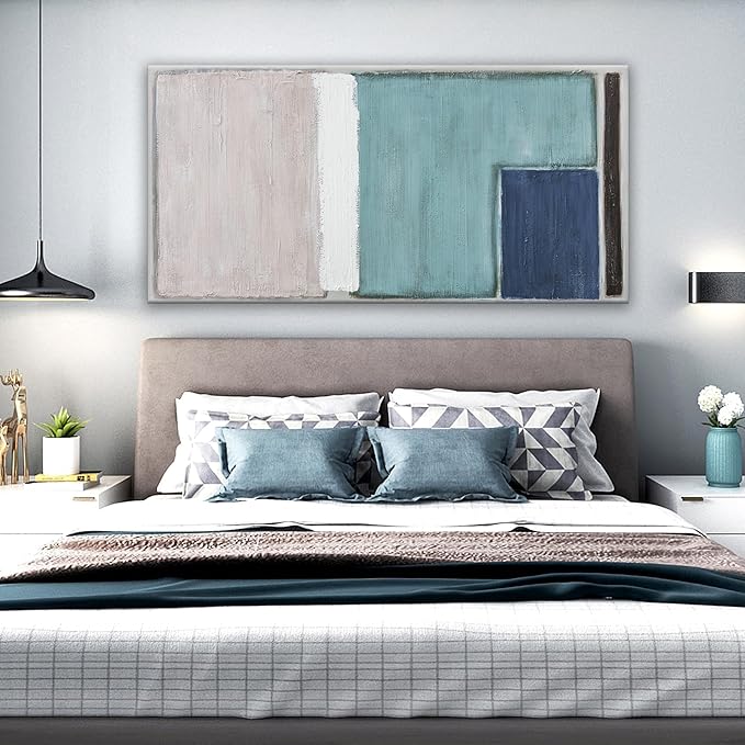 Abstract Wall Art For Living Room Canvas Art Prints Teal Blue And Light Brown Red Canvas Art Wall Decor Color Block Line Art Painting Modern Artwork Decor For Bedroom Kitchen 24x48 In