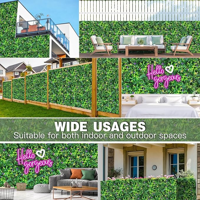 12 Pcs 20"x20" Artificial Grass Backdrop Wall Boxwood Panels Grass Backdrop Wall with Neon Sign Green Grass for Indoor Privacy Screens Garden Fence Backyard Décor (Style C)