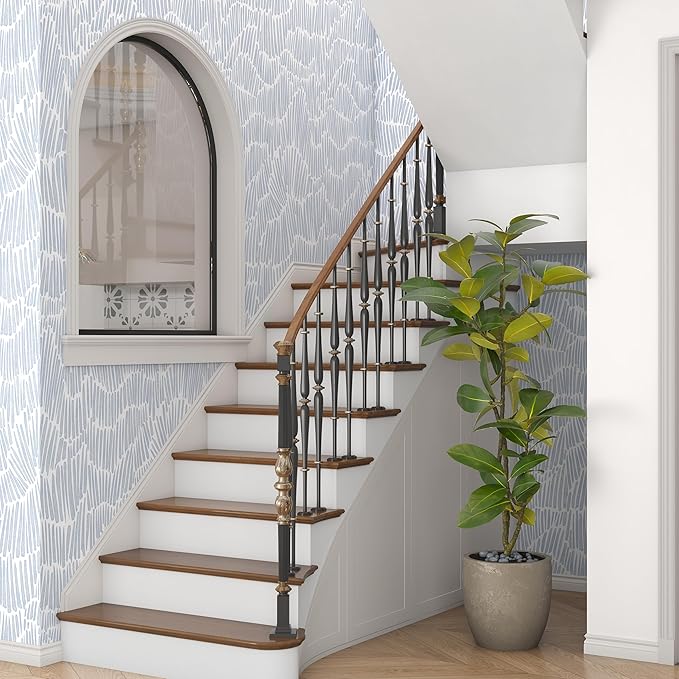 Blue Wallpaper Peel and Stick Modern 17.3"×275" Simple Boho Striped Wall Paper Self Adhesive Removable Wallpaper for Bedroom Waterproof White and Blue Contact Paper Vinyl Roll