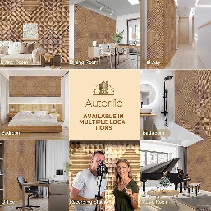 Acoustic Wall Panels,6 Pack Total Size 72 x 48 Inches,Self-Adhesive Decorative Acoustic Panels for Wall and Ceiling,3D UV Printing with Wood Look,Beech