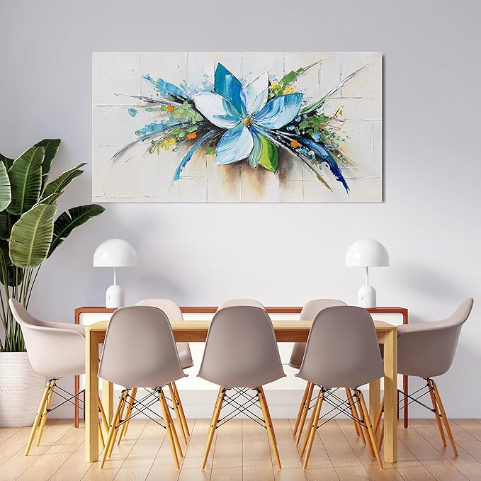 Canvas Wall Art Decor Wall Art Picture for Living Room Canvas Art Wall Decor Blue Floral Wall Art Decor Modern Flower Wall Art Prints Artwork for Walls Kitchen Bedroom Office Wall Decor 20" X 40"