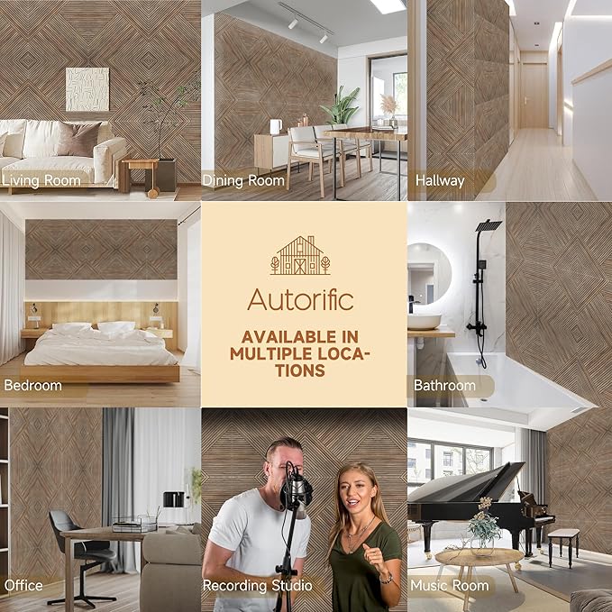 Acoustic Wall Panels,6 Pack Total Size 72 x 48 Inches,Self-Adhesive Decorative Acoustic Panels for Wall and ceiling,3D UV Printing with Wood Look,Natural Walnut