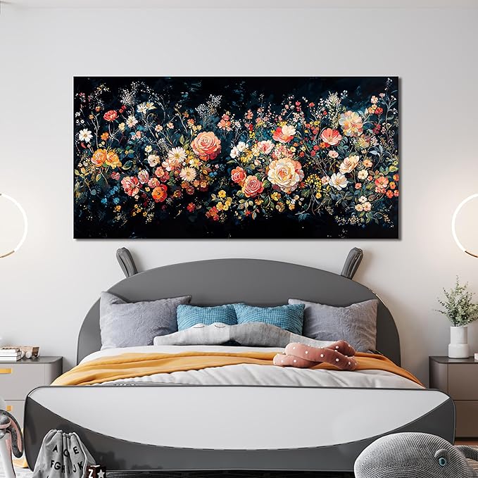 Canvas Wall Art Decor Wall Pictures for Living Room Large Canvas Art Wall Decor Vintage Green Wall Art Large Artwork for Walls Colorful Flower Wall Art Prints Bedroom Office Wall Art Decor 24" X 48"