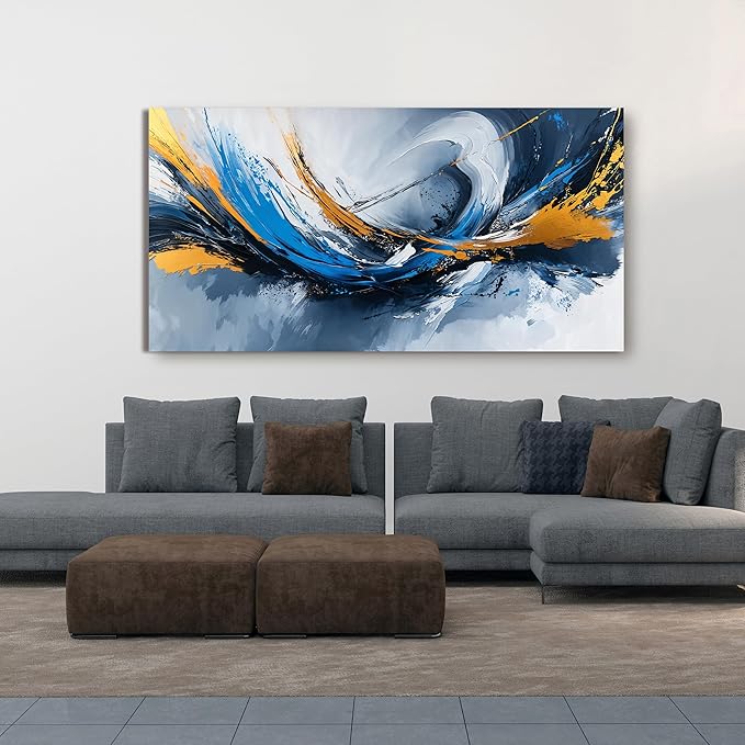 Canvas Oversized Wall Art Decor Modern Abstract Aesthetics Wall Art For Living Room Decorations Artwork For Walls Gold And Blue Abstract Art Wall Decorations For Bedroom Office Wall Decor 29×58 Inch
